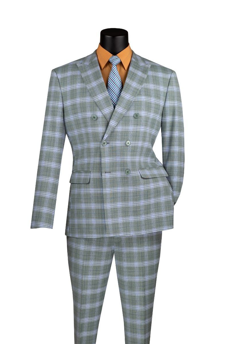 Vinci Men s Outlet 2 Piece Slim Fit Double Breasted Suit Layered Plaid