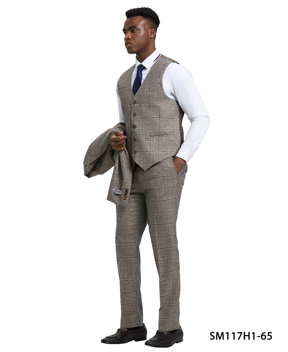 Stacy Adams Mens Windowpane Suit Power Blue