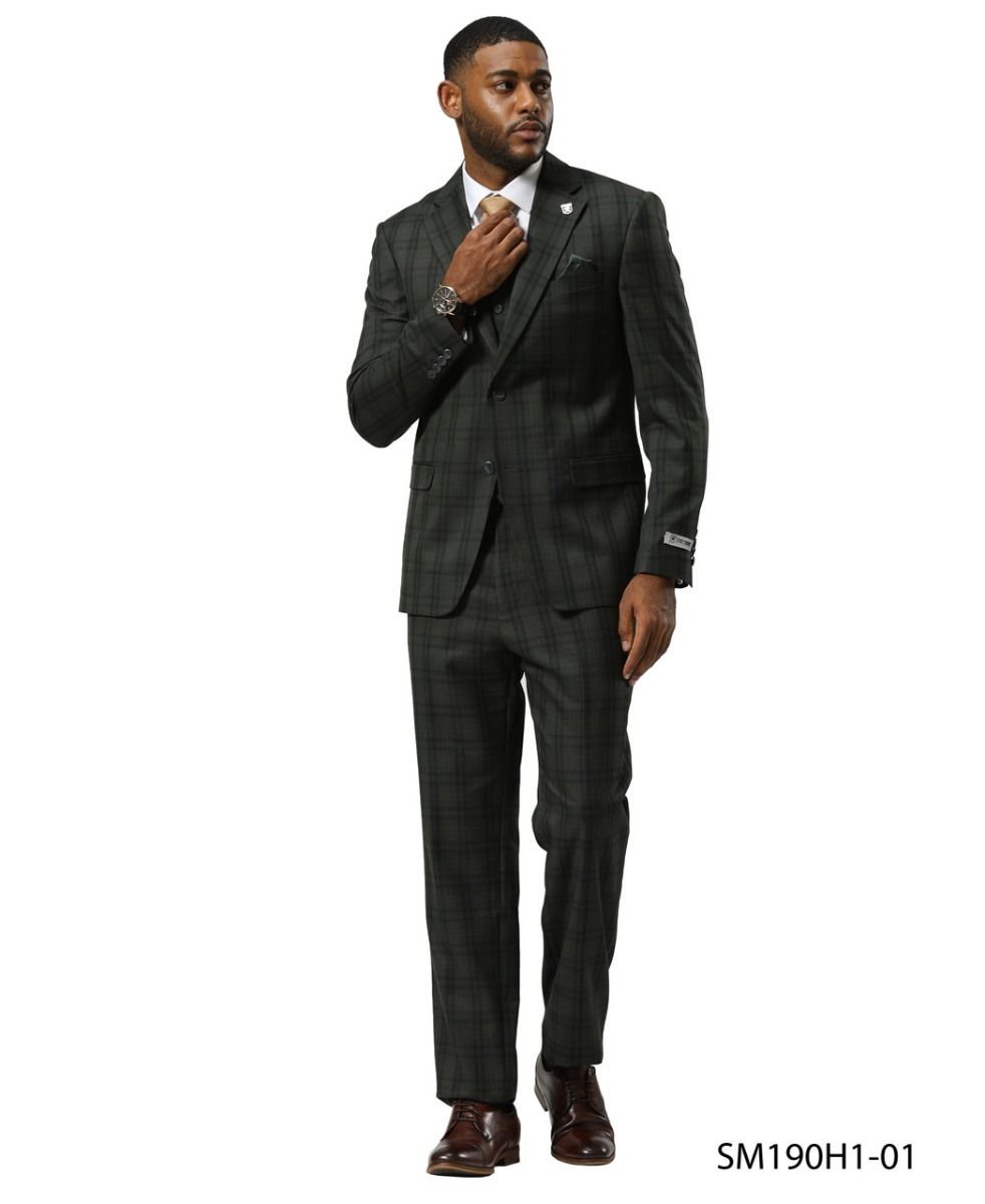Mens-suit Glen Plaid by Stacy Adams - 42R Green SM190H1-01