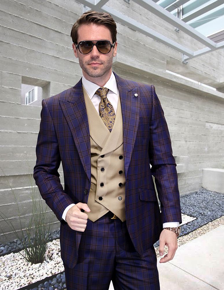 Statement Men s 100 Wool 3 Piece Suit Bold Contrast