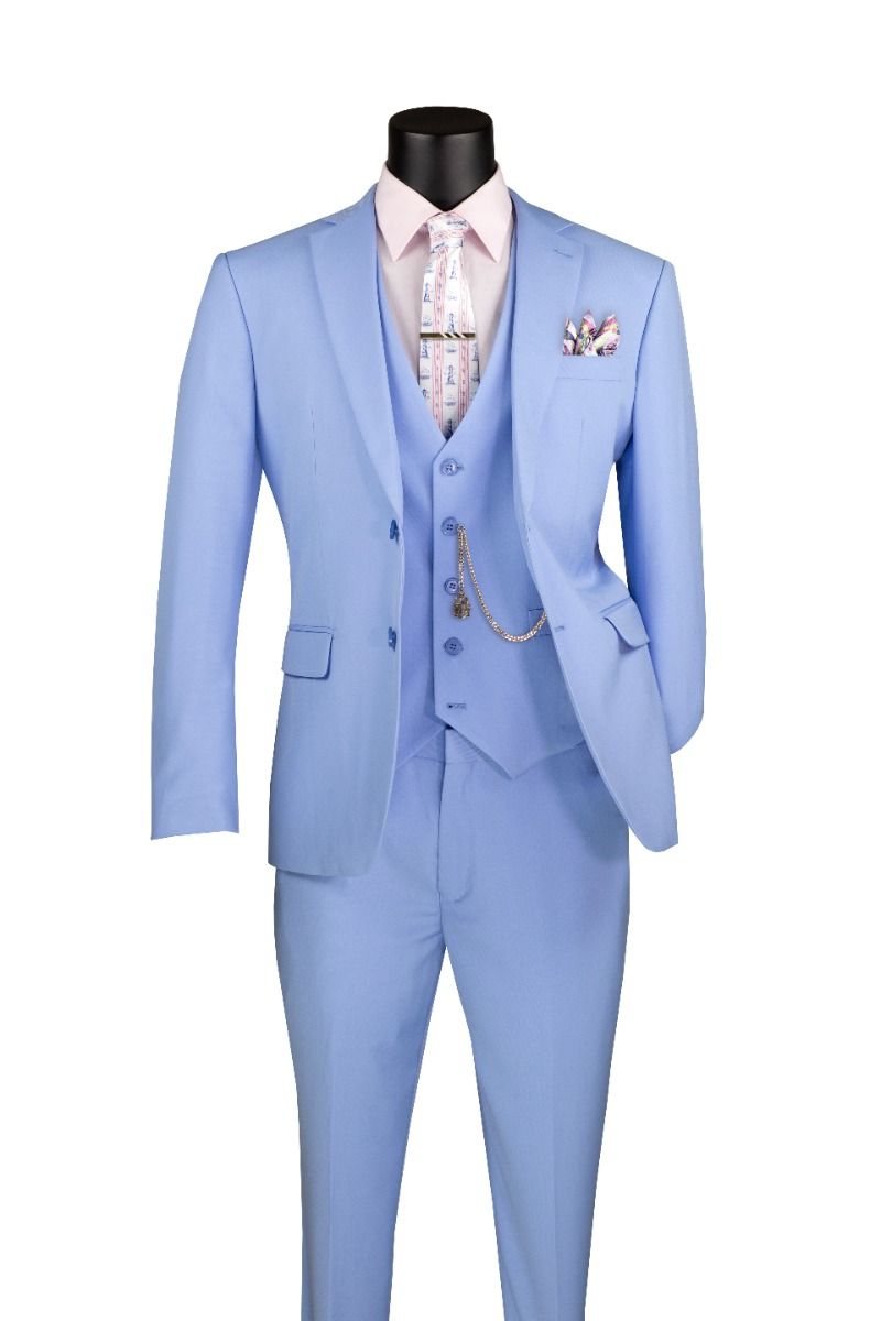 Vinci Men's 3 Piece Slim Fit Executive Style Suit - with Flat Front Pants Vinci Men's 3 Piece Slim Fit Executive Style Suit - with Flat Front Pants