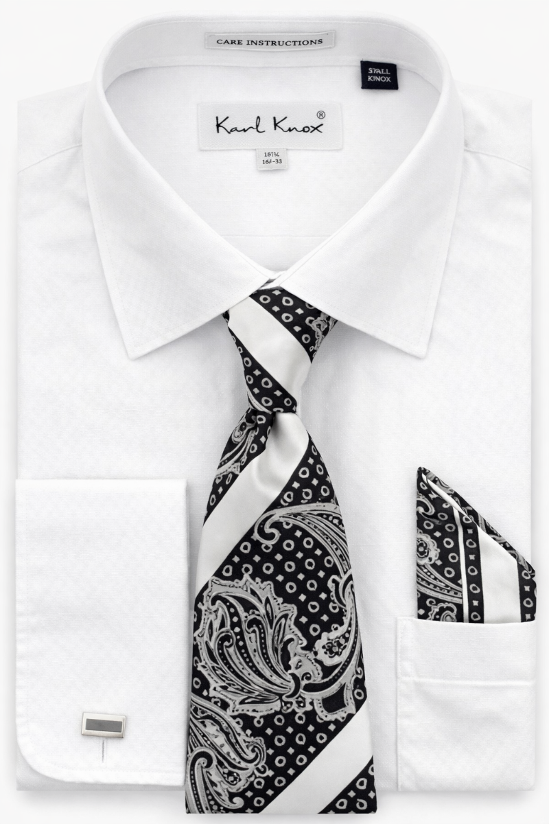 Karl Knox Men's French Cuff Shirt Set - Jacquard Dot Pattern