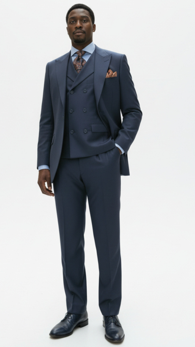 Apollo King Men's 3pc 100% Wool Suit - Wide Peak Lapel