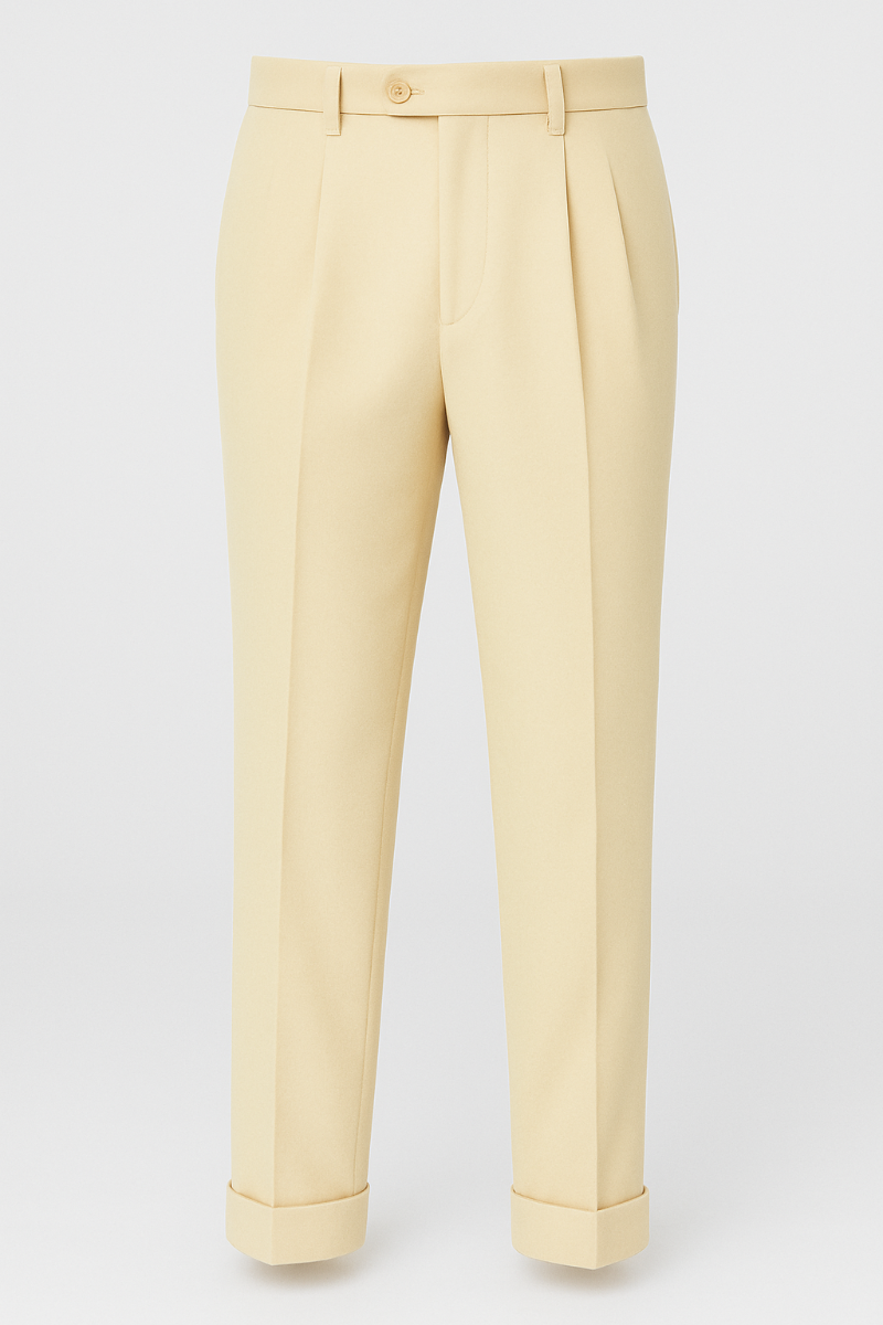 〈 TAN 〉 CHECKED&LINE PANTS Zacchi Men's Wide Leg Pants - Classic Pleated Style