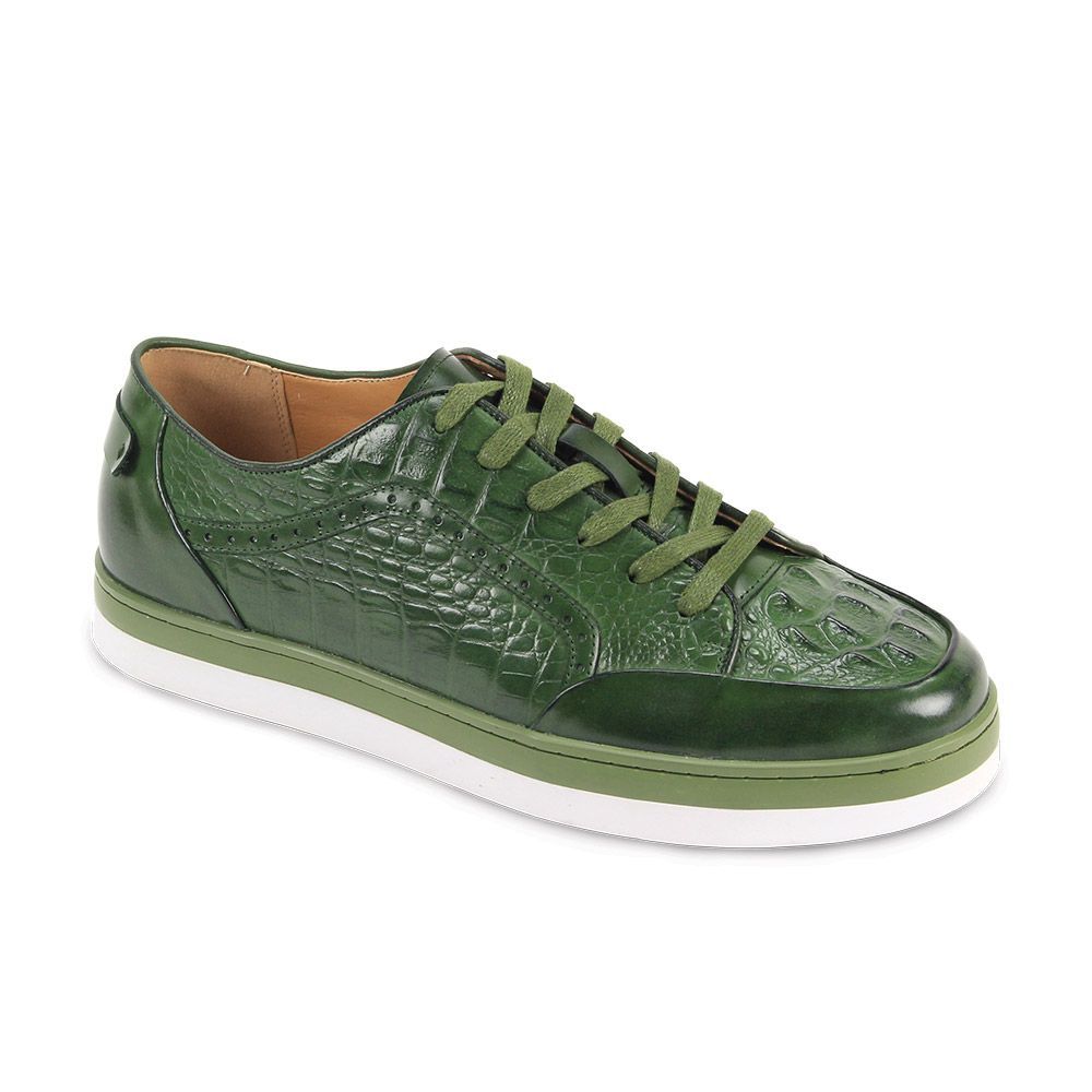 Giovanni Men's Leather Sneaker Shoe - Alligator Style - Green - 10 - CCO Menswear