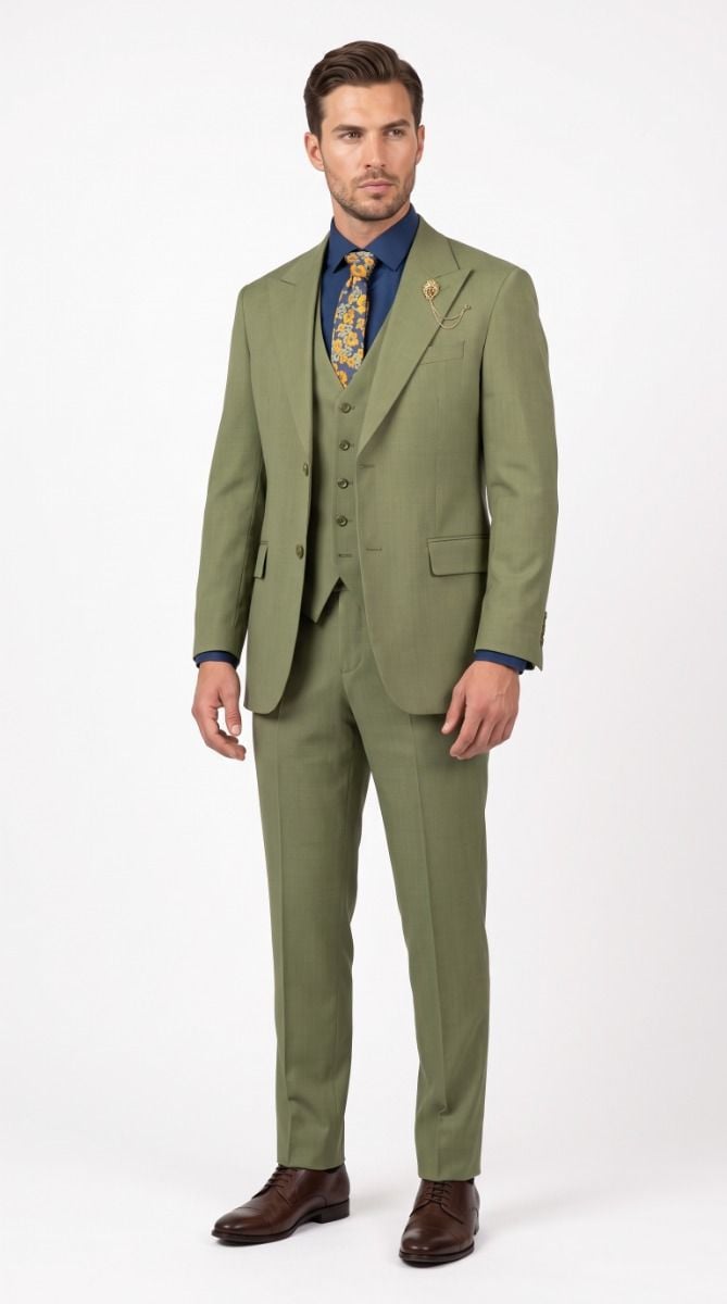 Vinci Men's 3 Piece Executive Suit - White Peak Lapel