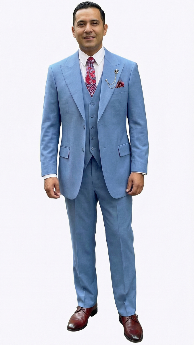 Vinci Men's 3 Piece Executive Suit - White Peak Lapel