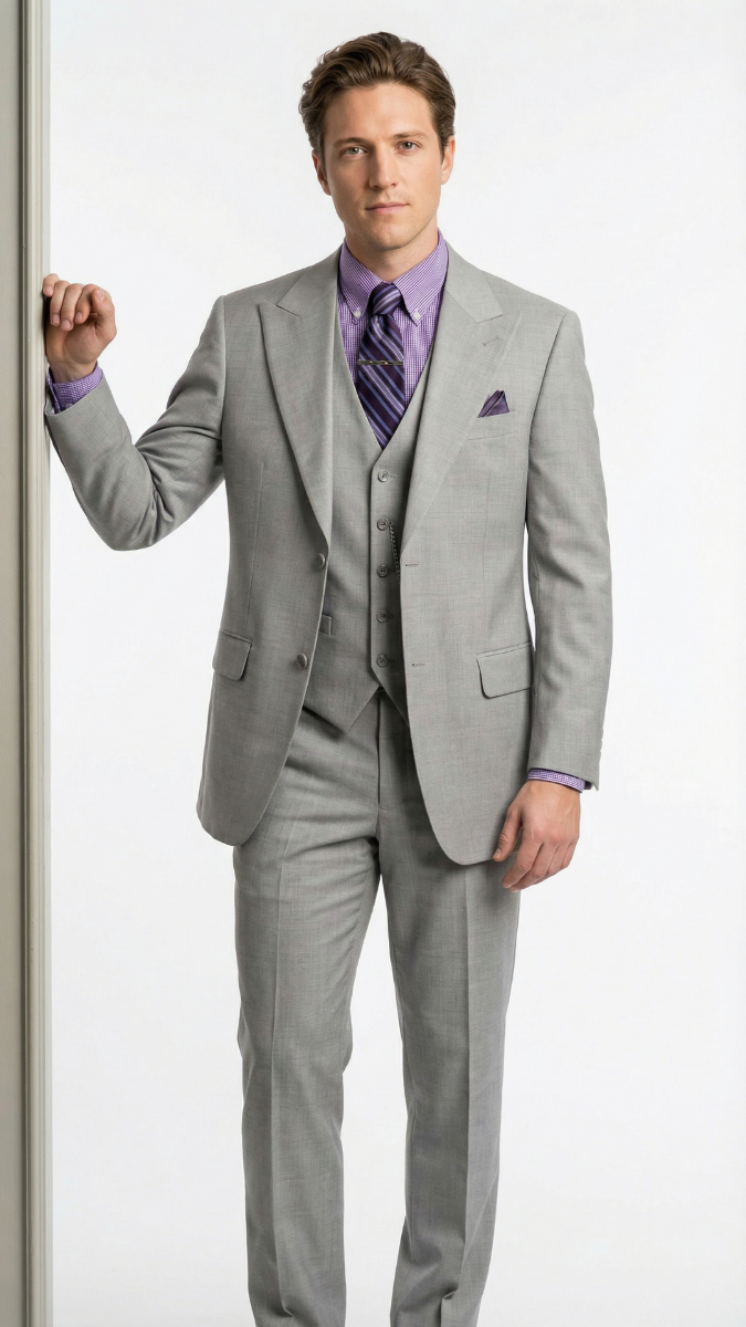 Vinci Men's 3 Piece Executive Suit - White Peak Lapel