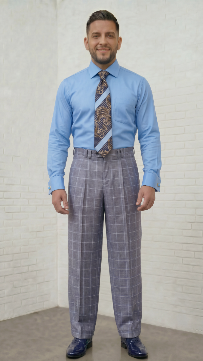 Statement Men's 100% Wool Pant - Wide Leg Plaid Slacks - Brick - 44 - CCO Menswear