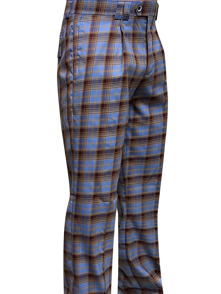 Statement Men's 100% Wool Pant - Wide Leg Plaid Slacks - Light Blue - 36 - CCO Menswear