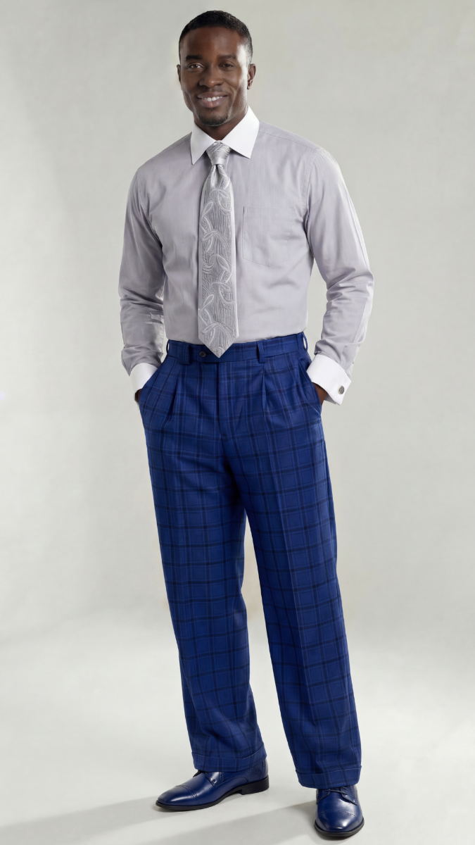 Statement Men's 100% Wool Pant - Wide Leg Plaid Slacks