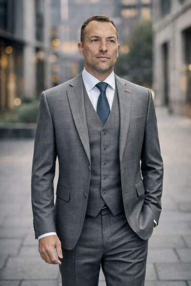 Charcoal Suit Men's Wool Suits Plaid Suit