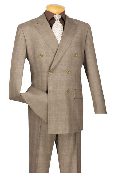 CCO Men's 2 Piece Double Breasted Outlet Suit - Glen Plaid