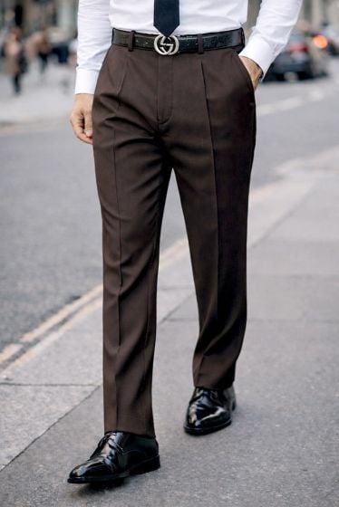 Brown Mens Pleated Pants