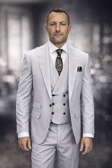 Grey Suit Sharp Suits for Men Low Cut Double Breasted Vest
