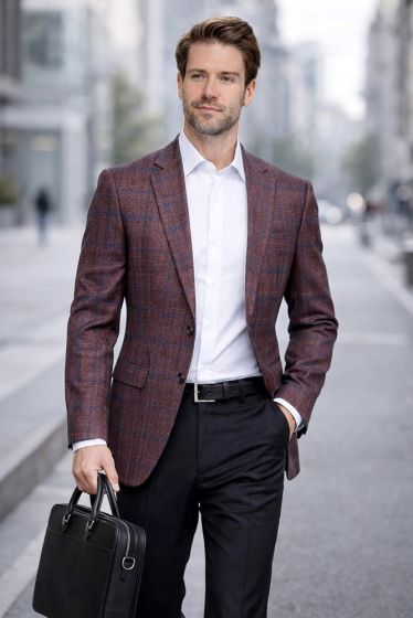 Mauve Sport Coat Plaid Blazer for Men