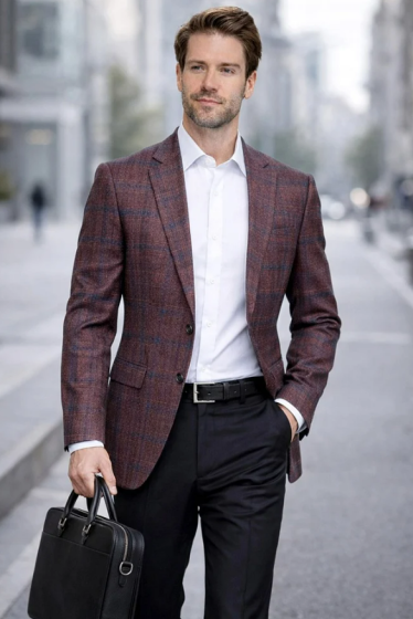Statement Men's Outlet 100% Wool Modern Fit Sport Coat - Subtle Plaid