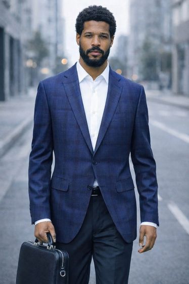 Statement Men's Outlet 100% Wool Modern Fit Sport Coat - Classic Plaid
