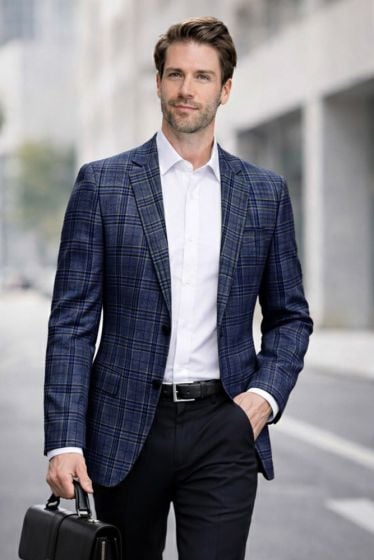 Sapphire Plaid Blazer Men's Sport Coats