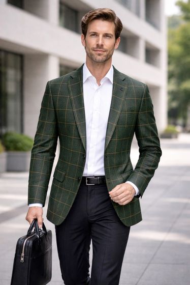 Hunter Green Plaid Blazers Mens Jackets