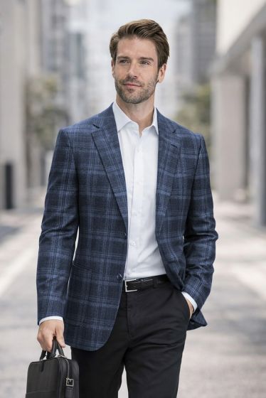 Statement Men's Outlet 100% Wool Modern Fit Sport Coat - Glen Plaid