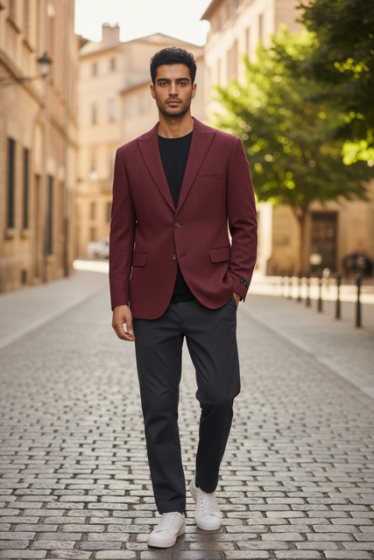 Burgundy Blazer Peak Lapel Sports Jacket for Men