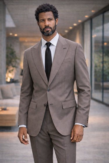 Taupe Tailored Suit Peak Lapel