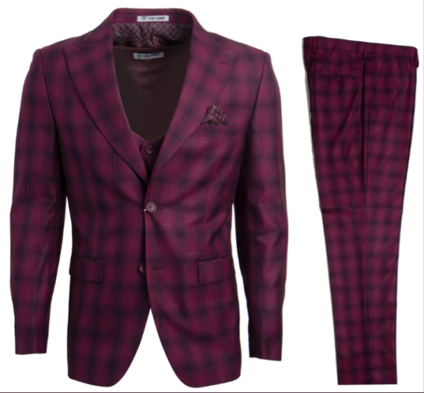 Stacy Adams Men's Outlet 3 Piece Executive Slim Suit - Windowpane