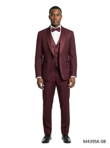 Burgundy Suit Men's Fancy Suits with Bowtie Satin Shawl Lapel