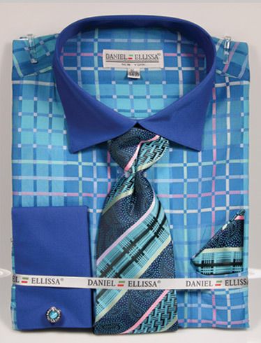 DANIEL ELLISSA JQD PATTERN WITH WHITE COLLAR & FRENCH CUFF DS3831P2 BLUE