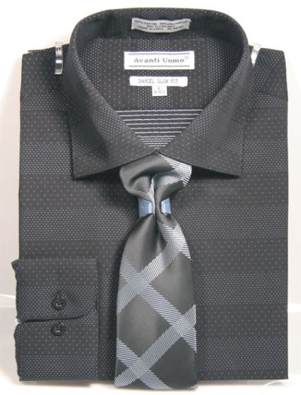 Avanti Uomo Men's Outlet Slim Fit Dress Shirt Set - Mini Dot