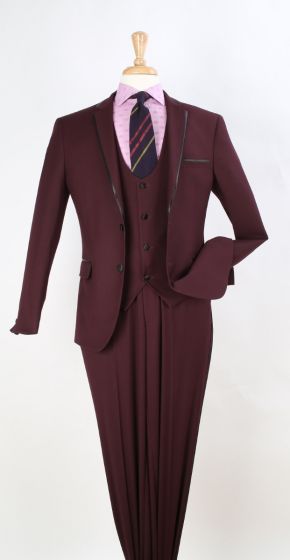 Royal Diamond Men's 3 Piece Slim Fit Fashion Suit - Black Piping