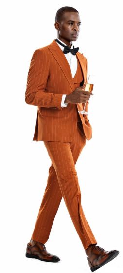CCO Men's Outlet 3 Piece Skinny Fit Suit - Sleek Pinstripe