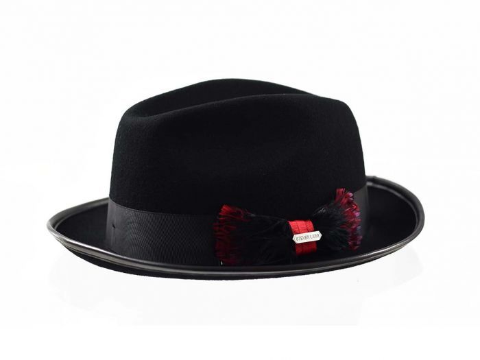 Steven Land Men's 100% Wool Fedora Hat - Feather Bow