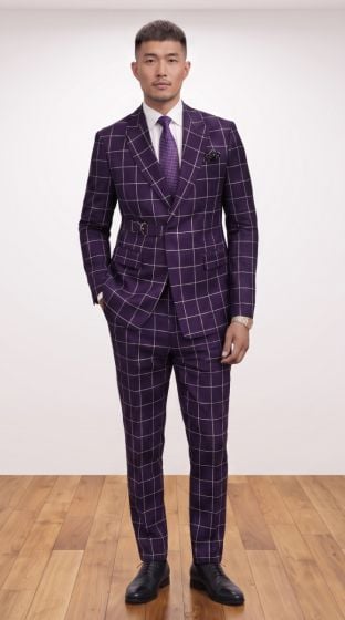 Eggplant Suit Windowpane Pattern Suits for Men