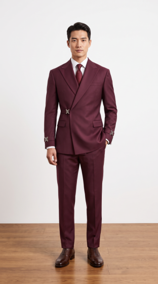 Statement Men's Outlet 2 Piece 100% Wool Modern Fit Double Breasted Suit - Metal Buckle