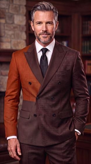 Statement Men's Outlet 2 Piece 100% Wool Double Breasted Suit - Multi Tone Jacket