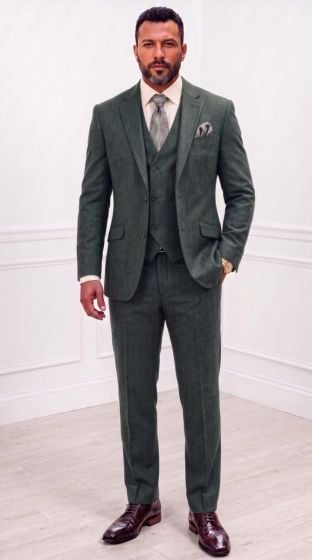 Statement Men's Outlet 3 Piece 100% Wool Fashion Suit - Textured Solid Color