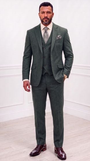 Hunter Green Three Piece Mens Suits Double Breasted Vest