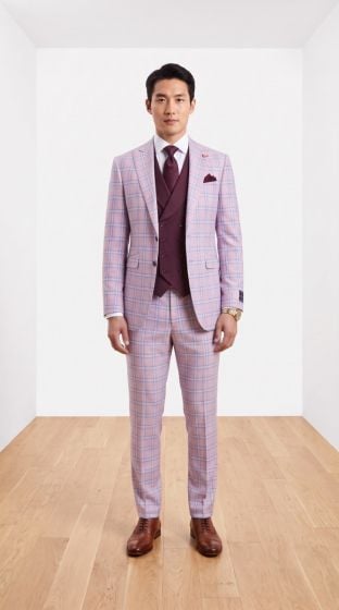 Mauve Mens Suits Plaid Suit for Guys Suit Jacket with Peak Lapel