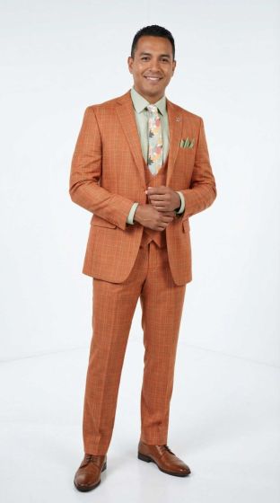 Rust 3 Piece Suits for Men Plaid Suit Single Breasted Suit Jacket with Double Breasted Vest