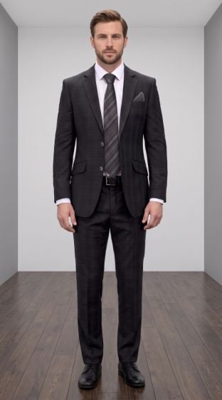 Statement Men's Outlet 2 Piece 100% Wool Fashion Suit - Layered Windowpane