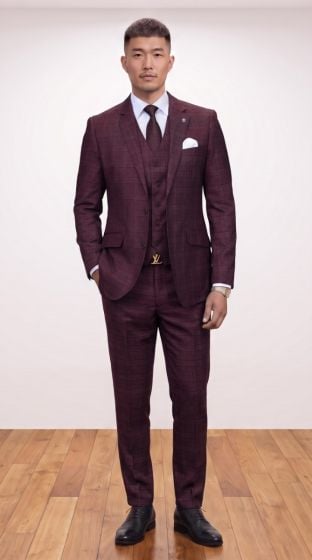 Burgundy Plaid Suit Wool Suits