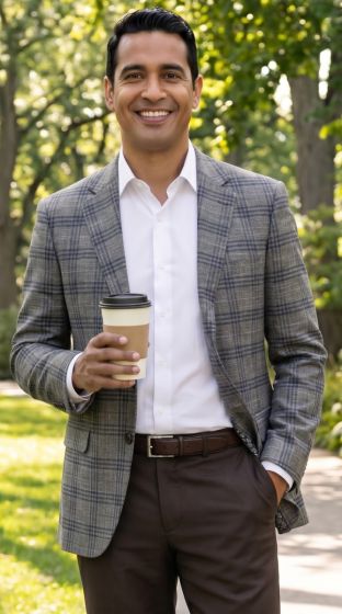 Statement Men's Outlet 100% Wool Modern Fit Sport Coat - Sharp Plaid
