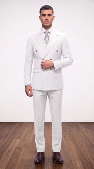 White Suit Double Breasted Mens Suit Jacket