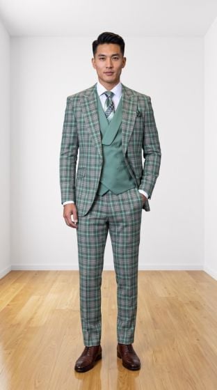 Men's Sage double plaid suit in 100% wool
