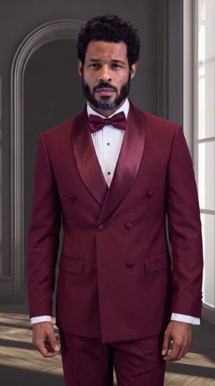 Burgundy Tux Double Breasted Tuxedo