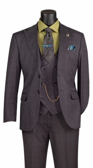 Black Glen Plaid Suit Mens Classic Suits Flat Front Pants