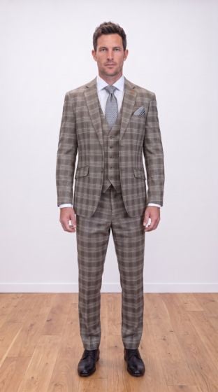 Cocoa Plaid Suit Men's Suits Notch Lapel