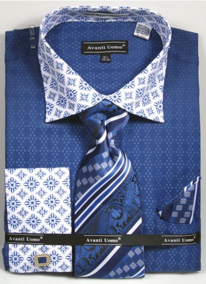 Avanti Uomo Men's Outlet French Cuff Dress Shirt Set - Varied Patterns